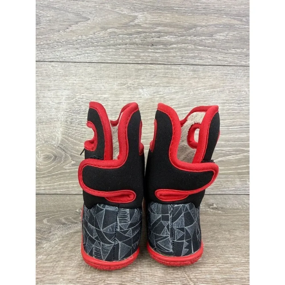 Bogs Waterproof 14f Maze Geometric Toddler Boy Sz 6 Red Black Pull On Rain Boots